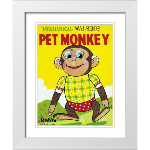 Mechanical Walking Pet Monkey White Modern Wood Framed Art Print with Double Matting by Retrobot
