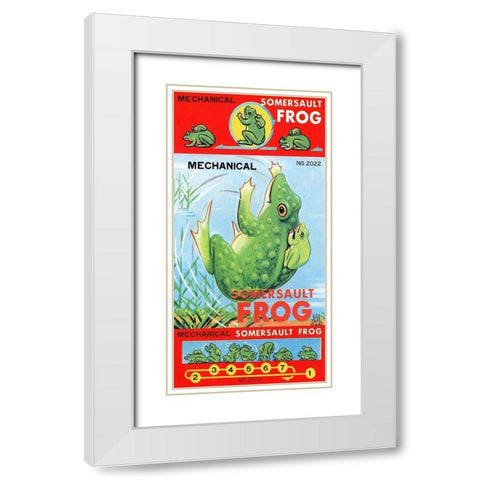 Mechanical Somersault Frog White Modern Wood Framed Art Print with Double Matting by Retrobot