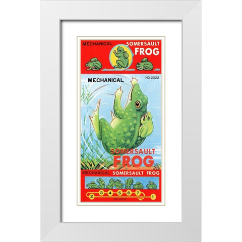 Mechanical Somersault Frog White Modern Wood Framed Art Print with Double Matting by Retrobot