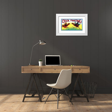 Cock Fighting White Modern Wood Framed Art Print with Double Matting by Retrobot