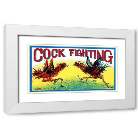 Cock Fighting White Modern Wood Framed Art Print with Double Matting by Retrobot