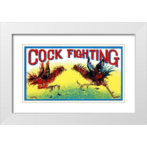 Cock Fighting White Modern Wood Framed Art Print with Double Matting by Retrobot