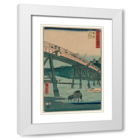 Okazaki White Modern Wood Framed Art Print with Double Matting by Hiroshige, Ando