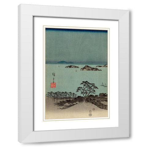 Evening view of the eight famous sites at Kanazawa in Musashi Province #1 White Modern Wood Framed Art Print with Double Matting by Hiroshige, Ando
