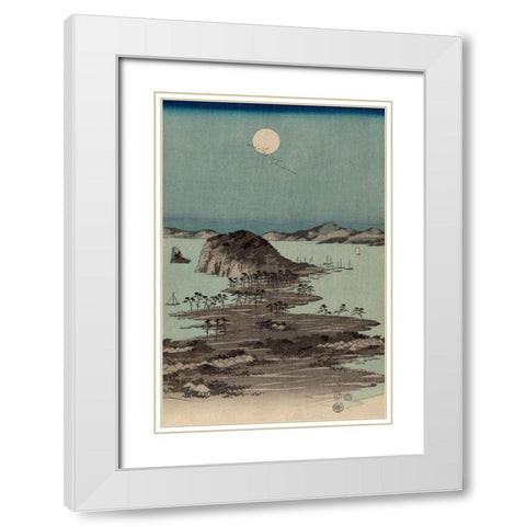 Evening view of the eight famous sites at Kanazawa in Musashi Province #2 White Modern Wood Framed Art Print with Double Matting by Hiroshige, Ando