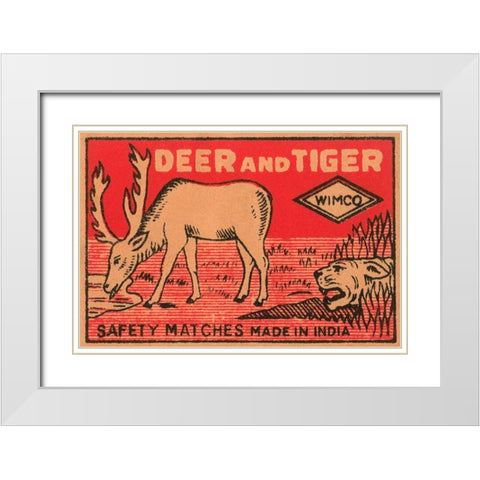 Deer and Tiger Safety Matches White Modern Wood Framed Art Print with Double Matting by Phillumenart