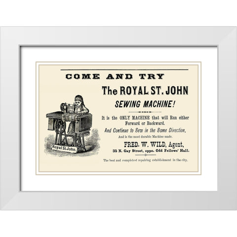 The Royal St. John Sewing Machine White Modern Wood Framed Art Print with Double Matting by Unknown