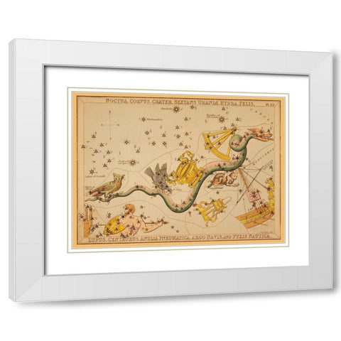 Noctua, Corvus, Crater, Sextans Uraniae, Hydra, Felis, Lupus, Centaurus, Antlia Pneumatica, Argo Nav White Modern Wood Framed Art Print with Double Matting by Aspin, Jehoshaphat