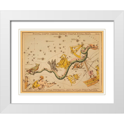 Noctua, Corvus, Crater, Sextans Uraniae, Hydra, Felis, Lupus, Centaurus, Antlia Pneumatica, Argo Nav White Modern Wood Framed Art Print with Double Matting by Aspin, Jehoshaphat