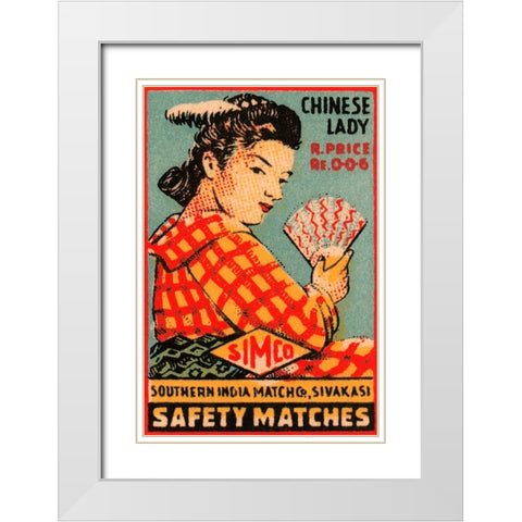 Chinese Lady Safety Matches White Modern Wood Framed Art Print with Double Matting by Unknown