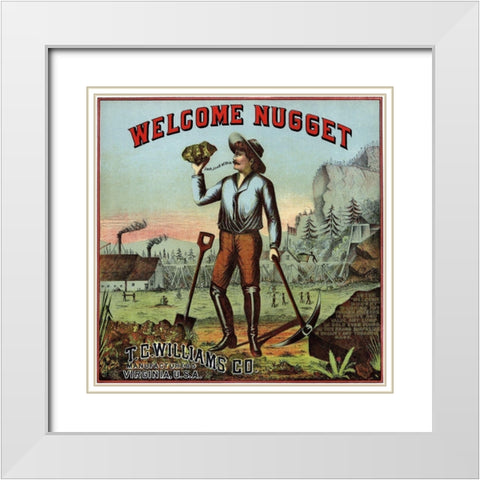 Welcome Nugget Tobacco Label White Modern Wood Framed Art Print with Double Matting by Unknown