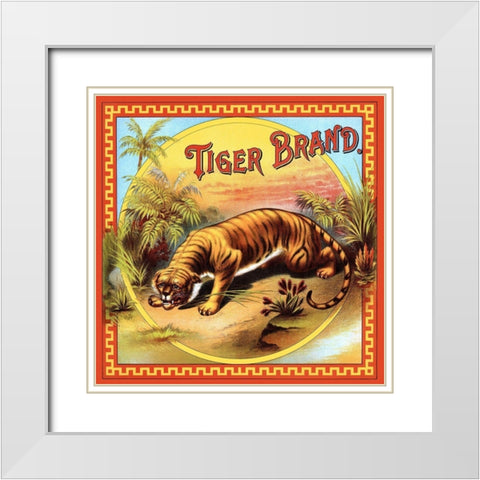 Tiger Brand Tobacco Label White Modern Wood Framed Art Print with Double Matting by Unknown
