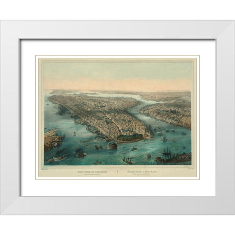 Birds-eye view of Manhattan, New York White Modern Wood Framed Art Print with Double Matting by Unknown
