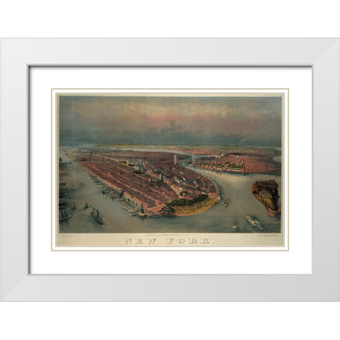 Birds-eye view of Manhattan, New York White Modern Wood Framed Art Print with Double Matting by Unknown