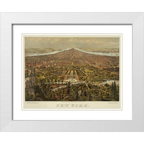 Birds-eye view of Manhattan, New York White Modern Wood Framed Art Print with Double Matting by Unknown