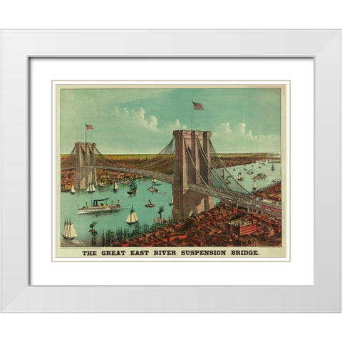 Brooklyn Bridge White Modern Wood Framed Art Print with Double Matting by Unknown