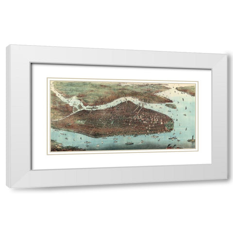 Birds-eye view of Manhattan, New York White Modern Wood Framed Art Print with Double Matting by Unknown