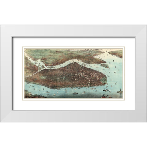 Birds-eye view of Manhattan, New York White Modern Wood Framed Art Print with Double Matting by Unknown