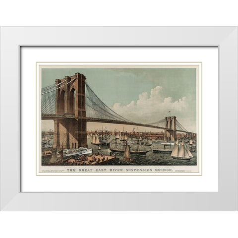 Brooklyn Bridge White Modern Wood Framed Art Print with Double Matting by Unknown