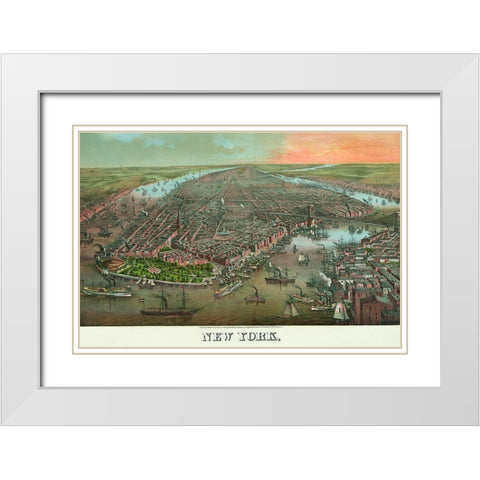Birds-eye view of Manhattan, New York White Modern Wood Framed Art Print with Double Matting by Unknown