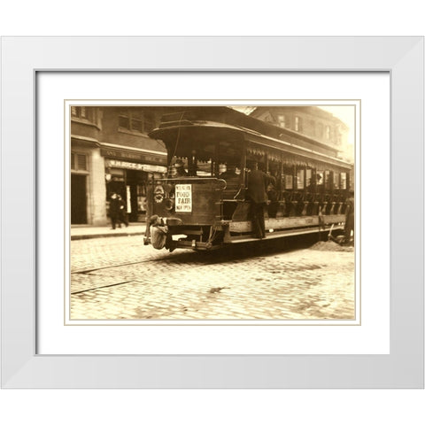 Flipping Cars. Location: Boston, Massachusetts. White Modern Wood Framed Art Print with Double Matting by Unknown