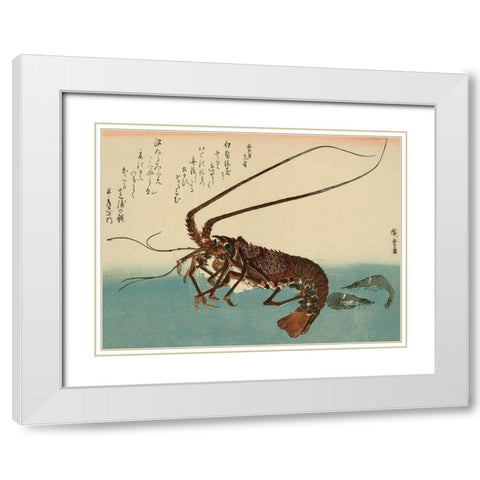 Shrimp and lobster White Modern Wood Framed Art Print with Double Matting by Hiroshige, Ando