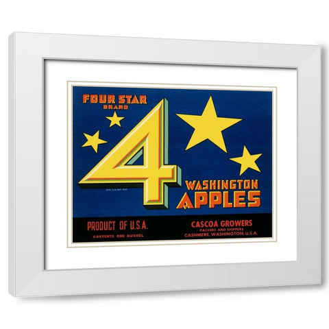 Four Star Brand Washington Apples White Modern Wood Framed Art Print with Double Matting by Unknown