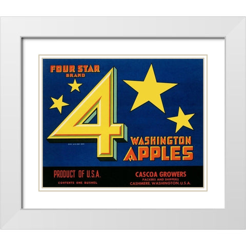 Four Star Brand Washington Apples White Modern Wood Framed Art Print with Double Matting by Unknown