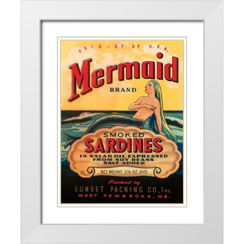Mermaid Brand Smoked Sardines White Modern Wood Framed Art Print with Double Matting by Unknown