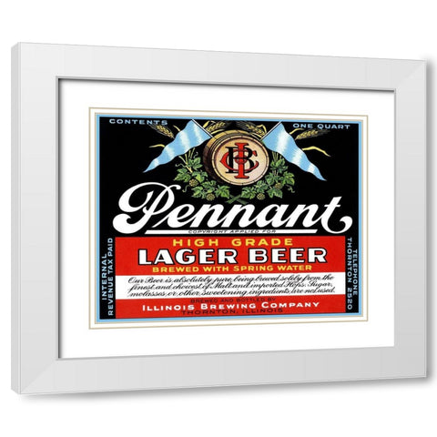 Pennant Lager Beer White Modern Wood Framed Art Print with Double Matting by Vintage Booze Labels