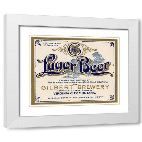 Gilbert Brewery Lager Beer White Modern Wood Framed Art Print with Double Matting by Vintage Booze Labels
