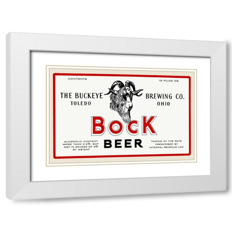 Bock Beer White Modern Wood Framed Art Print with Double Matting by Vintage Booze Labels