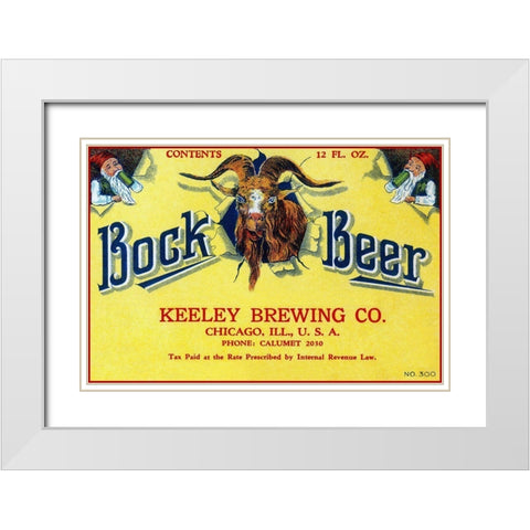 Bock Beer White Modern Wood Framed Art Print with Double Matting by Vintage Booze Labels