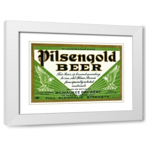 Pilsengold Beer White Modern Wood Framed Art Print with Double Matting by Vintage Booze Labels