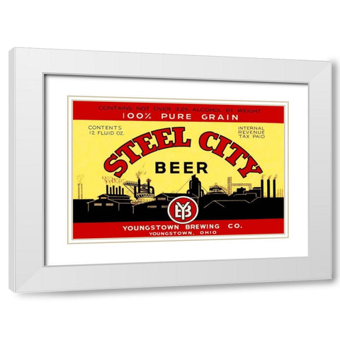Steel City Beer White Modern Wood Framed Art Print with Double Matting by Vintage Booze Labels
