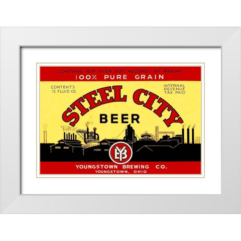 Steel City Beer White Modern Wood Framed Art Print with Double Matting by Vintage Booze Labels