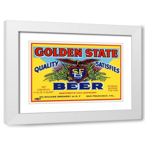Golden State Beer White Modern Wood Framed Art Print with Double Matting by Vintage Booze Labels