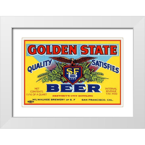 Golden State Beer White Modern Wood Framed Art Print with Double Matting by Vintage Booze Labels