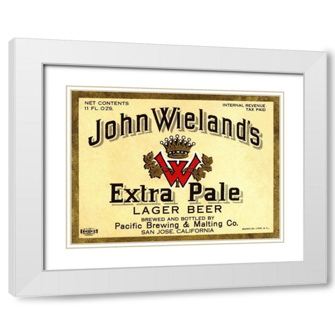 John Wielands Extra Pale Lager Beer White Modern Wood Framed Art Print with Double Matting by Vintage Booze Labels