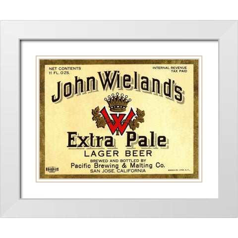 John Wielands Extra Pale Lager Beer White Modern Wood Framed Art Print with Double Matting by Vintage Booze Labels
