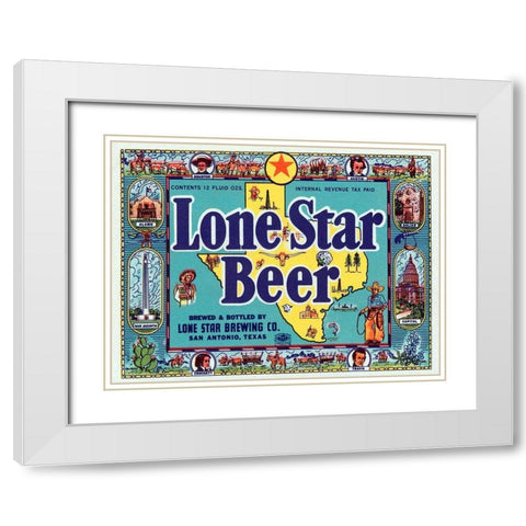 Lone Star Beer White Modern Wood Framed Art Print with Double Matting by Vintage Booze Labels