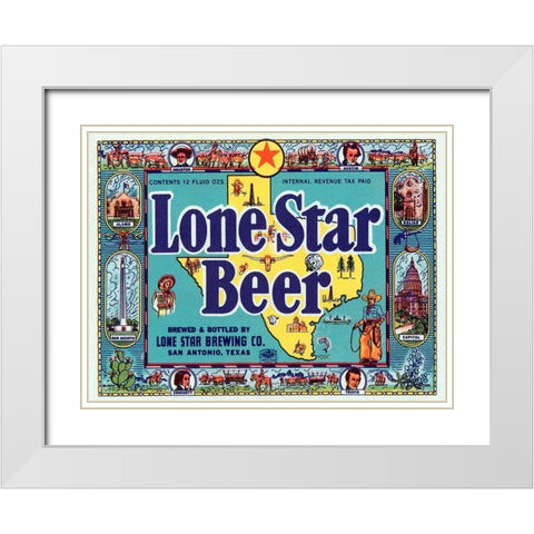 Lone Star Beer White Modern Wood Framed Art Print with Double Matting by Vintage Booze Labels