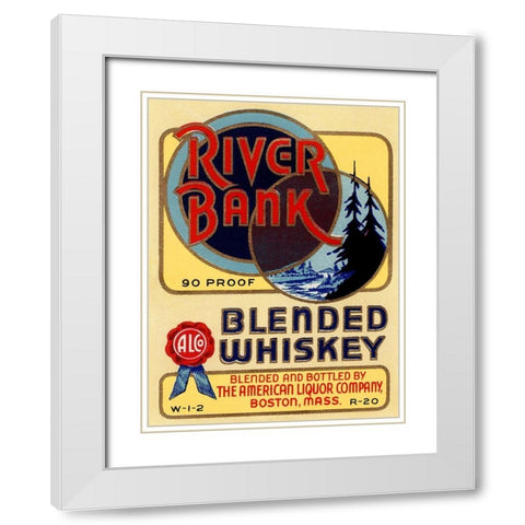 River Bank Blended Whiskey White Modern Wood Framed Art Print with Double Matting by Vintage Booze Labels