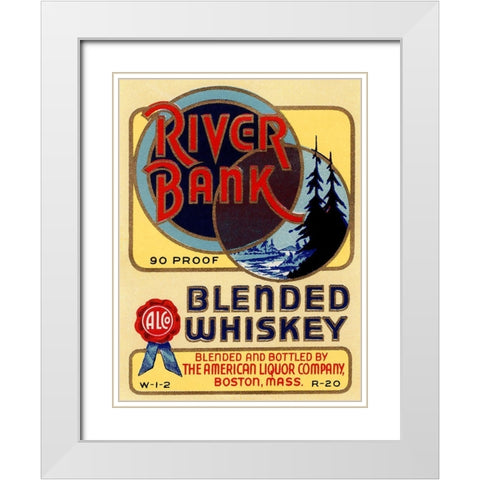 River Bank Blended Whiskey White Modern Wood Framed Art Print with Double Matting by Vintage Booze Labels