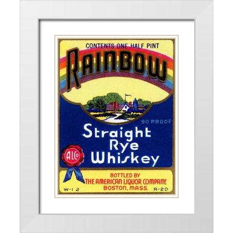 Rainbow Straight Rye Whiskey White Modern Wood Framed Art Print with Double Matting by Vintage Booze Labels