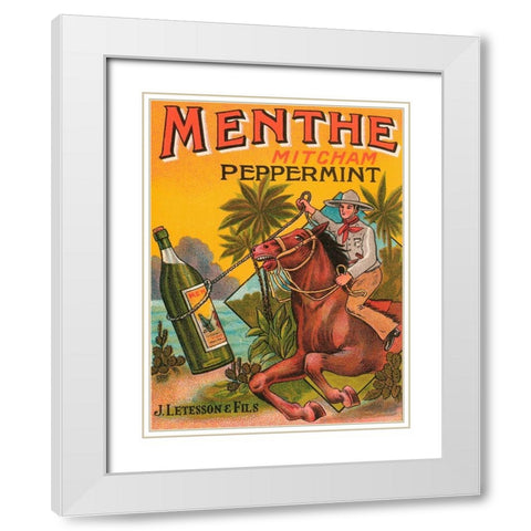 Menthe Peppermint White Modern Wood Framed Art Print with Double Matting by Vintage Booze Labels