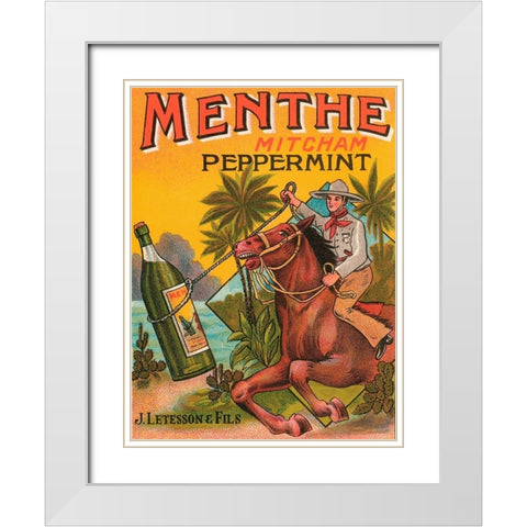 Menthe Peppermint White Modern Wood Framed Art Print with Double Matting by Vintage Booze Labels