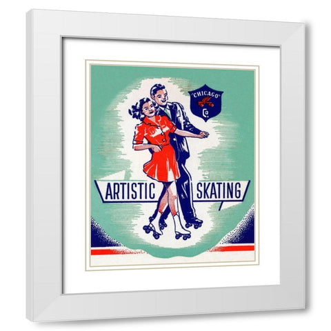 Artistic Skating Duo White Modern Wood Framed Art Print with Double Matting by Retrorollers