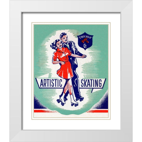 Artistic Skating Duo White Modern Wood Framed Art Print with Double Matting by Retrorollers