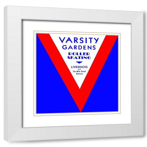 Varsity Gardens Roller Skating White Modern Wood Framed Art Print with Double Matting by Retrorollers